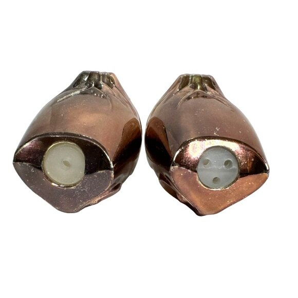 VTG MCM OWL SALT & PEPPER SHAKERS IN COPPER LUSTER FINISH 2" HIGH ORIG STOPPERS - Picture 5 of 7